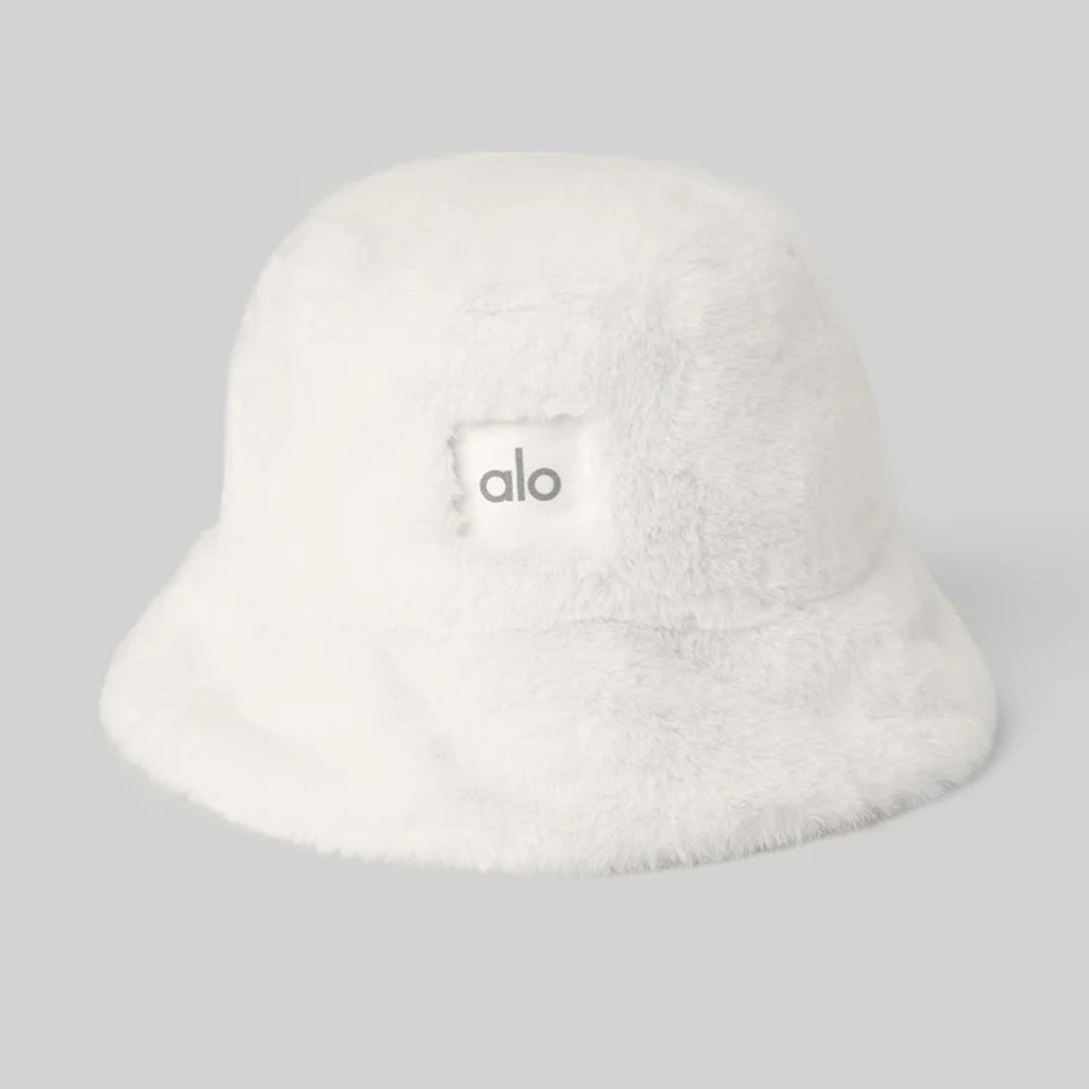 Alo Plush Faux Fur Bucket Hat in White